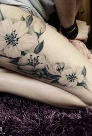 Leg black and white plum traditional tattoo pattern