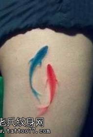 Nice blue and red goldfish tattoo pattern on the legs