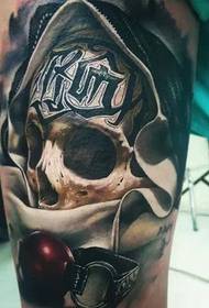 Thigh good looking 3D skull tattoo