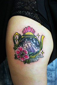 girl's leg trend authority teapot tattoo pattern