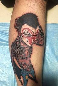 个性猴年大吉腿部纹身图片