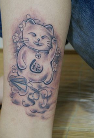 calf cute lucky cat and paper plane tattoo