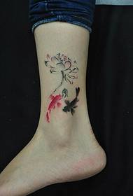 leg ink painting squid lotus tattoo