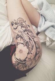 girl sexy leg thigh flower tattoo