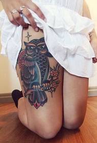 female leg personality fashion good-looking owl tattoo figure