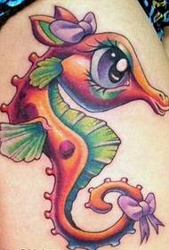 leg cute cartoon hippocampus Bow Tattoo Pattern
