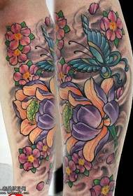 Leg lotus butterfly cherry blossom tattoo pattern
