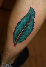 leg beautiful green feather tattoo pattern