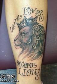 Classic lion king tattoo pattern on calf