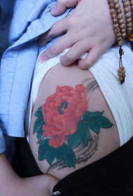 Thigh ink peony flower personality tattoo