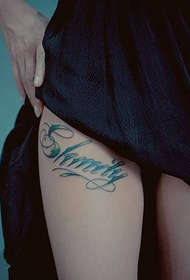 artistic English font leg tattoo