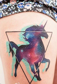 Leg color starry horse tattoo pattern
