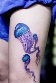beautiful and beautiful color jellyfish tattoo pattern for female legs