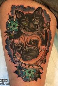 Cute cat and dog tattoo pattern