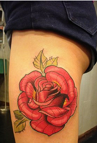 Beautiful and beautiful colorful rose tattoo picture picture on the leg