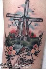 Painted classic windmill tattoo pattern
