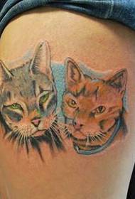 Stylish personality legs, two beautiful looking cat tattoo pictures