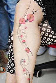 Beautiful and beautiful colorful plum tattoo pattern pictures of beautiful women legs