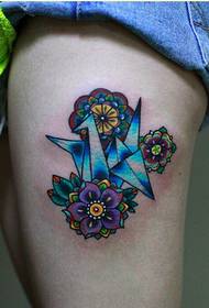 Beauty legs fashion beautiful colorful paper crane tattoo picture