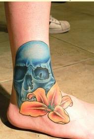 Fashion leg personality skull lily tattoo pattern