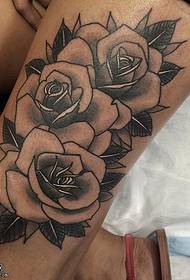 Thigh black gray point thorn rose tattoo pattern