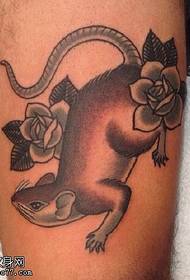 大腿老鼠玫瑰纹身图案