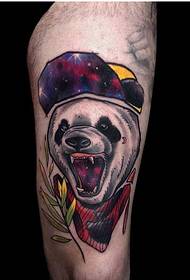 Personality leg hand domineering angry panda tattoo pattern picture