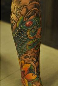 Personality Leg Fashion Colorful Traditional Koi Lotus Tattoo Picture