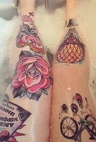 European and American flower leg tattoo