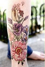 Personality legs fashion good looking colorful floral tattoo pattern pictures