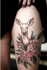 Fashion female legs beautiful fawn rose tattoo picture picture