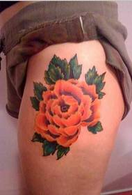 Rich and beautiful peony tattoo pattern on the thigh