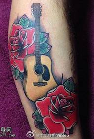 Delicate rose violin tattoo pattern