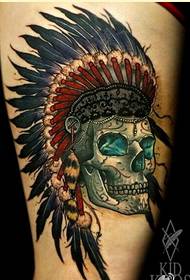 Personality leg Indian skull tattoo pattern recommended picture