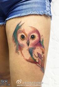 Thigh watercolor owl tattoo pattern