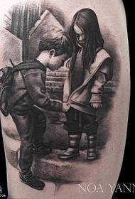 Thigh two kids tattoo pattern