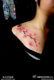 Shoulder cherry blossom tattoo pattern