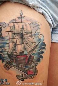 Tail on the ocean sailboat tattoo pattern