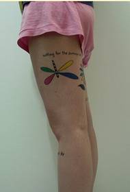 Модни момичета крака красива малка стрекоза с картинка татуировка на букви