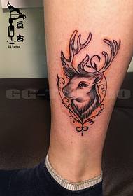 Beautiful leg deer tattoo