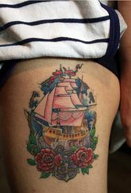 Stylish female legs nice looking colorful sailboat rose pattern picture