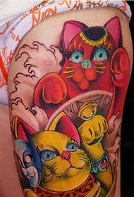 Personality legs beautiful color lucky cat tattoo picture picture