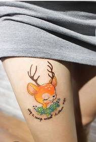 Sexy female thigh hobby sika deer tattoo picture