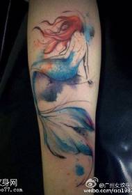 Leg color splash ink mermaid tattoo pattern