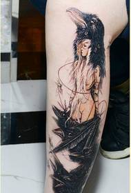 Personality legs fashion crow girl tattoo picture picture