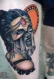 Thigh masked woman tattoo pattern