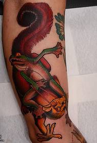 Малюнак татуіроўкі жабы на назе