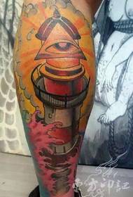 Calf painted big lighthouse tattoo pattern
