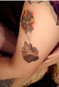 個性腿時尚漂亮的氣球和房子紋身圖片