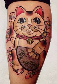 Girl favorite super cute lucky cat tattoo